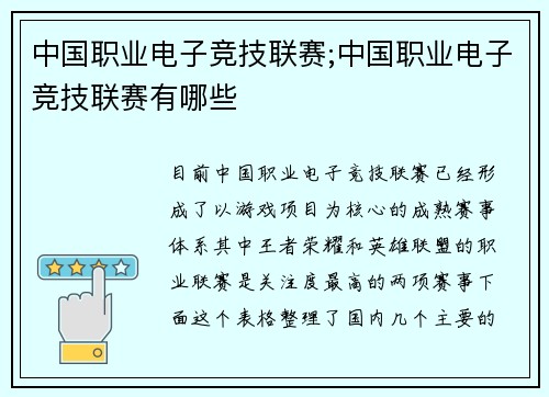 中国职业电子竞技联赛;中国职业电子竞技联赛有哪些