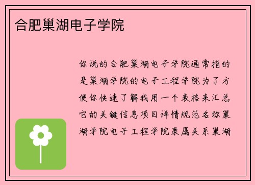 合肥巢湖电子学院